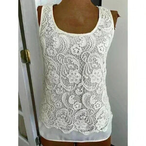 Club Monaco Women's XS Cream Crochet Lace Tank Scoop Neck